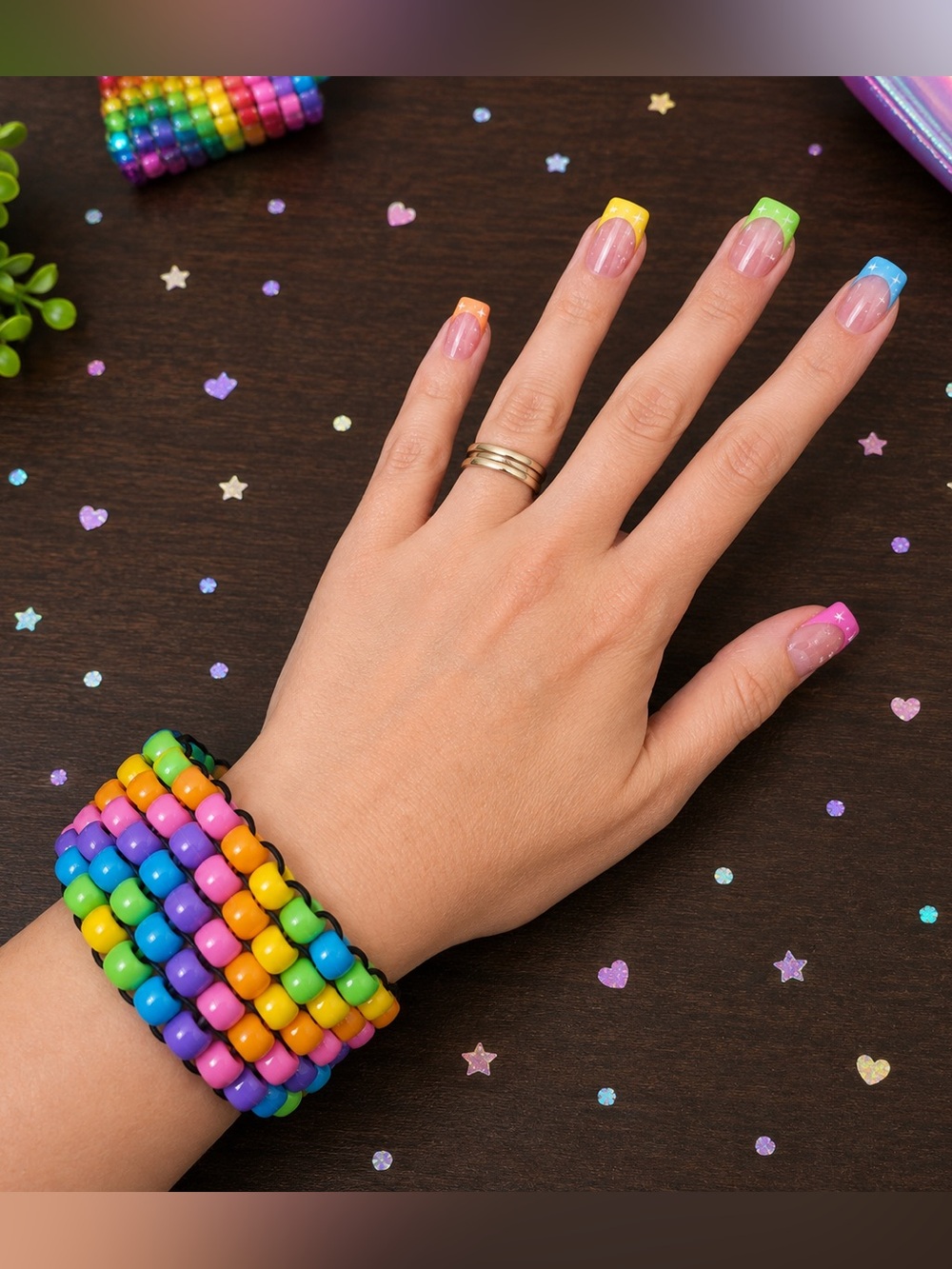 Festival rainbow glow Kandi kids cuff bracelet "Runtz" Color Theme